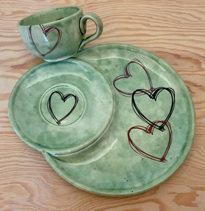 Frühstücksteller grün marmoriert „Heart Beat“